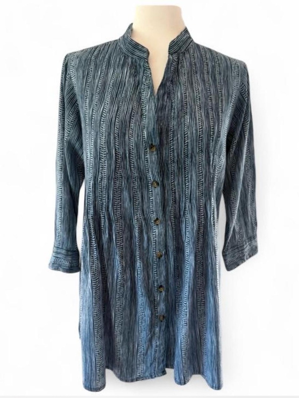 Striped Blue Button-Front Womens Tunic